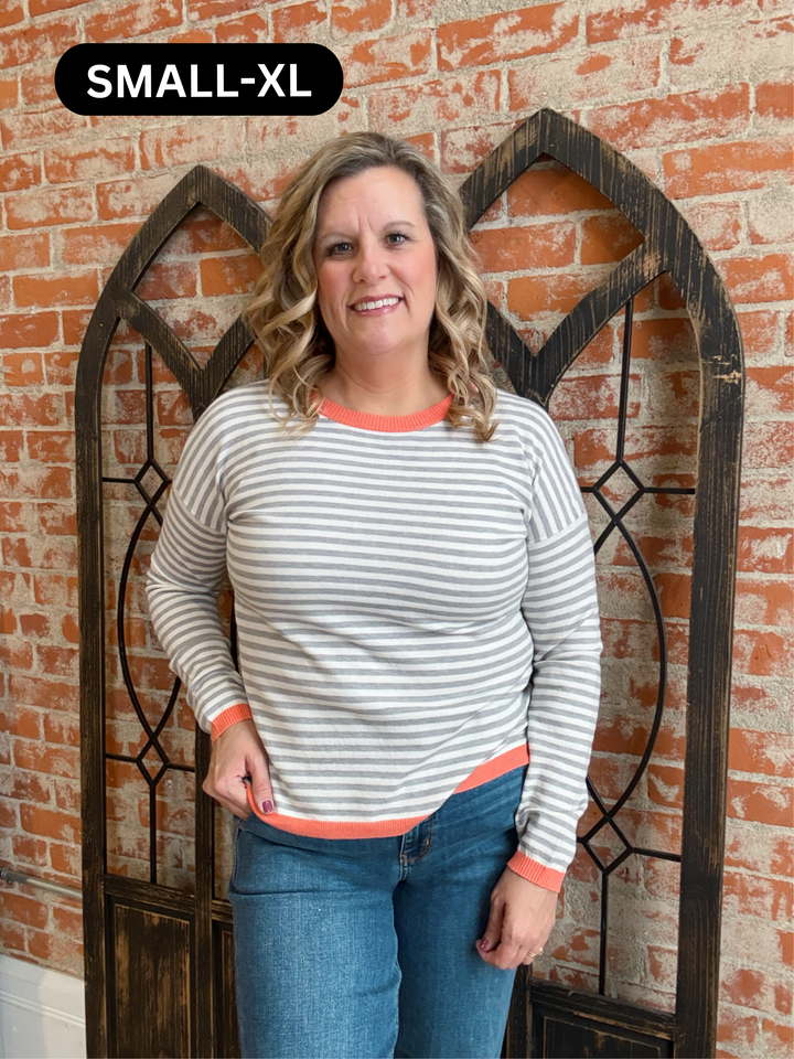 Just A Pop Of Color Striped Sweater-Coral