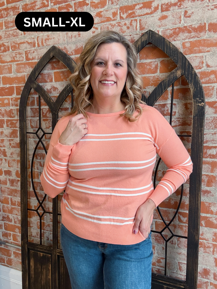 Talk Sweet To Me Striped Sweater-Coral