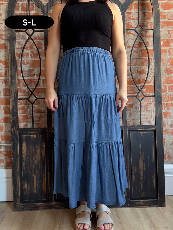 Give Me A Twirl Denim Maxi Skirt