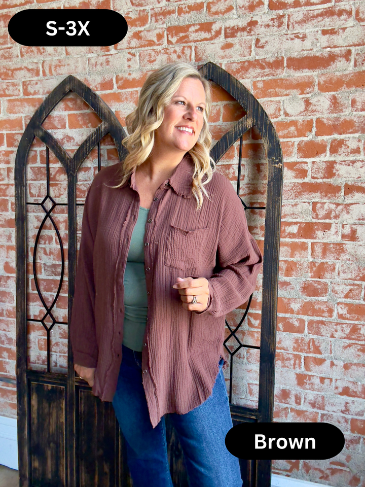 Got Your Back Gauze Button Up- 6 Colors