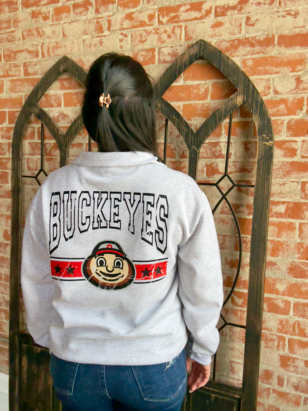 Distressed Buckeyes 3/4 Zip