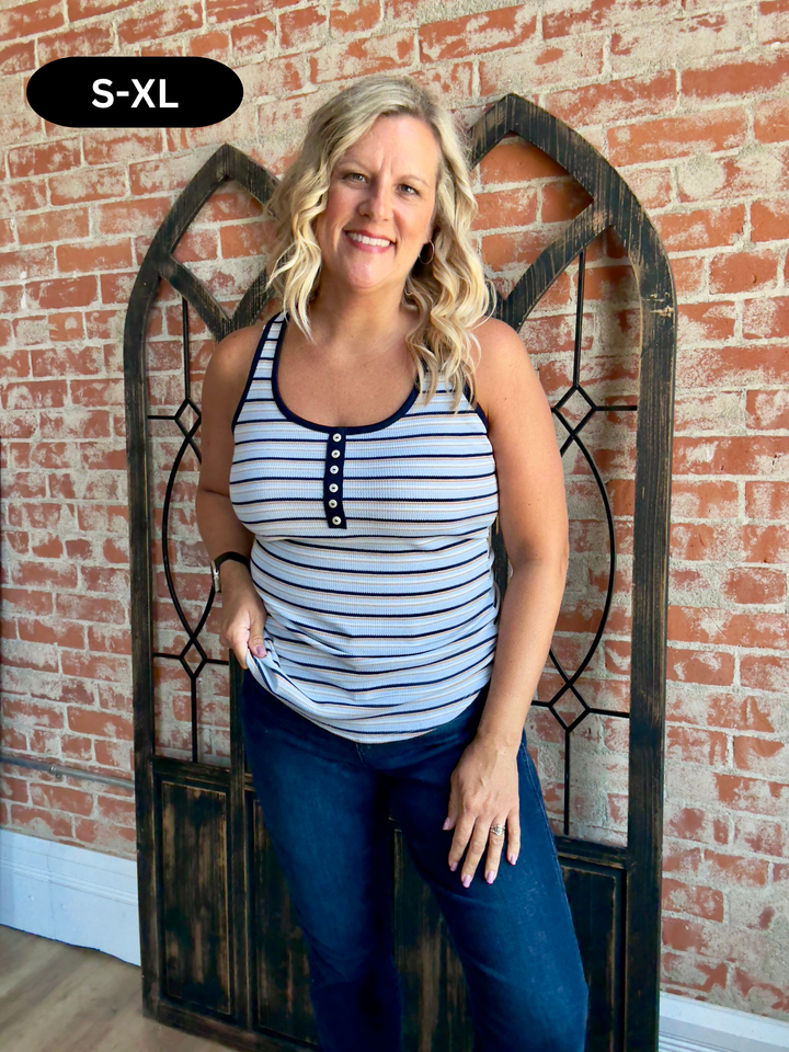 When The Time Comes Striped Henley Tank