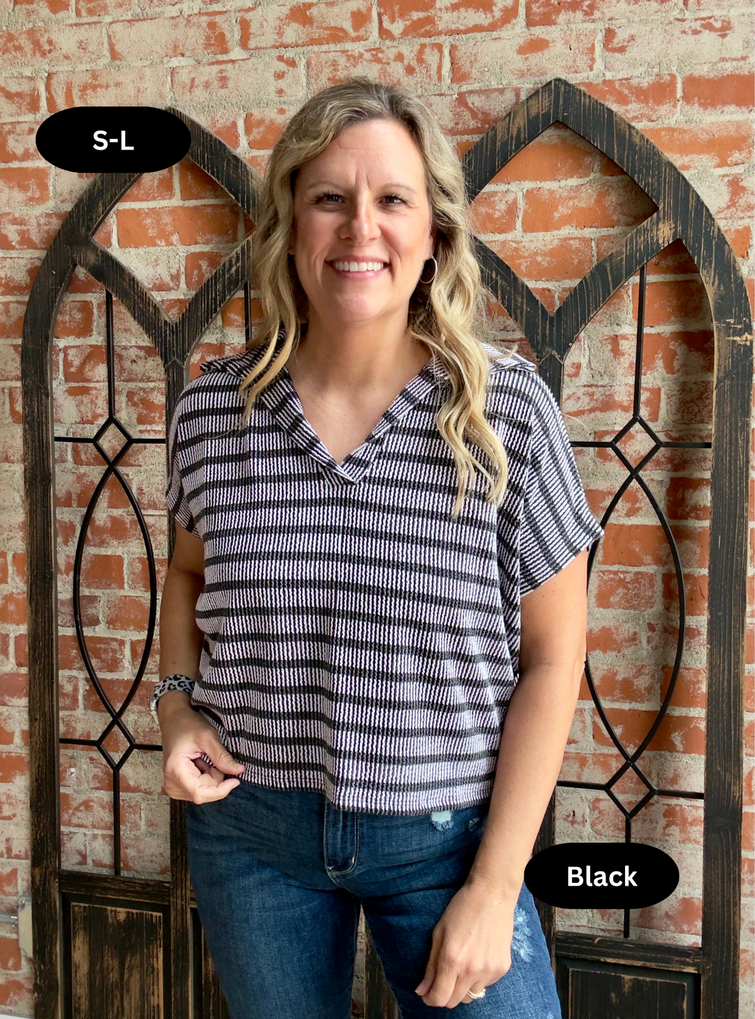 Whisper To Me Striped Collared Tee-2 Colors