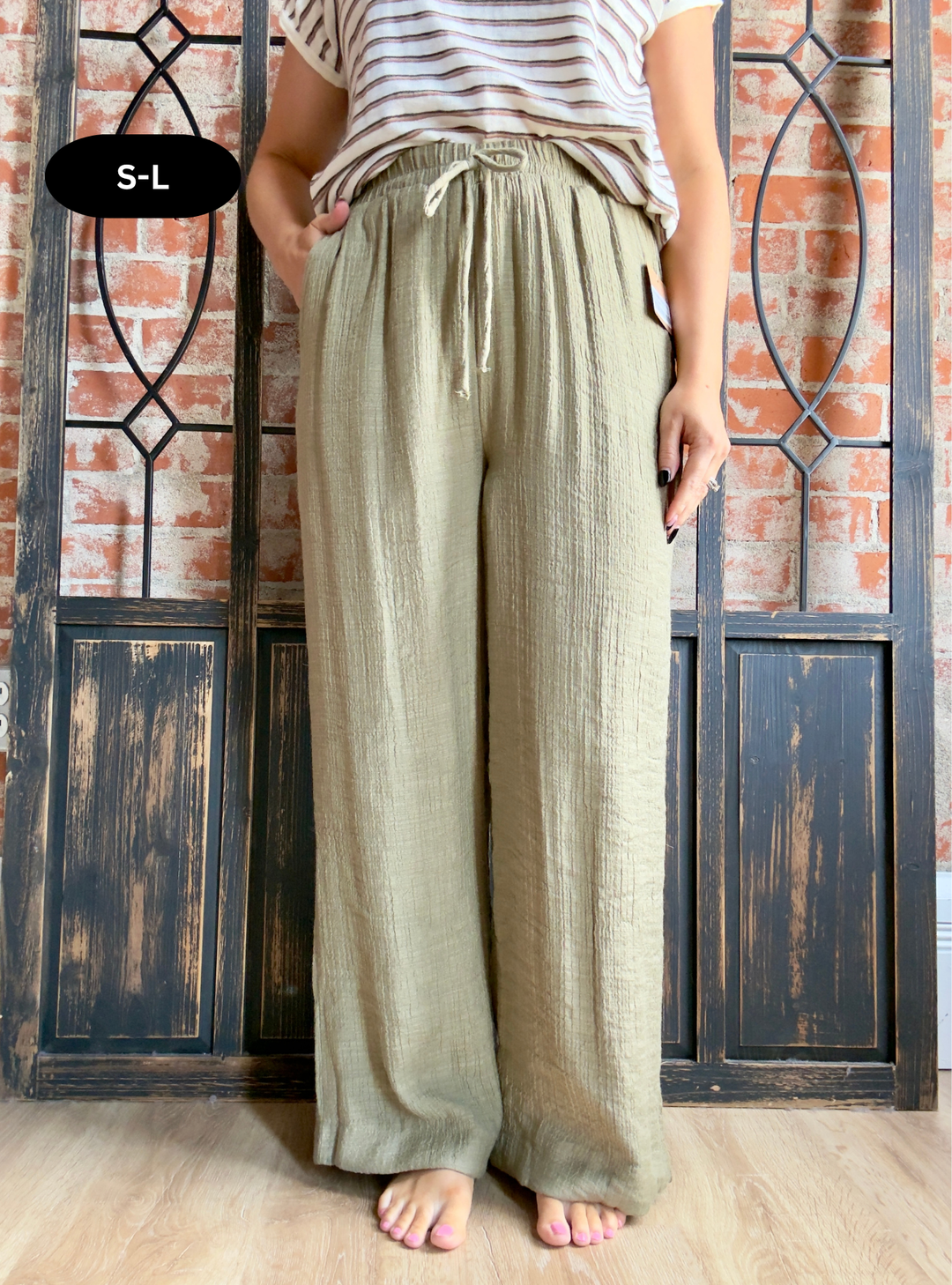 Breezy Nights Crinkle Pant-Olive