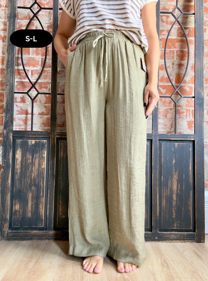 Breezy Nights Crinkle Pant-Olive