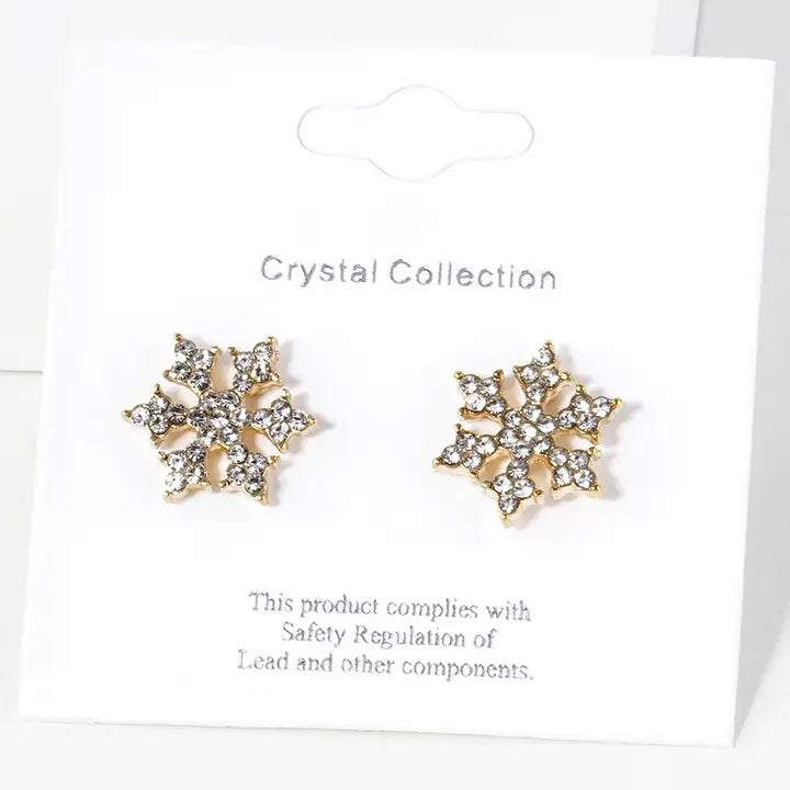 Crystal Pave Snowflake Stud Earrings-2 Colors