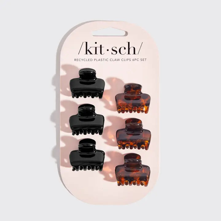 Recycled Plastic Mini Puffy Claw Clips 6pc-Tortoise/Black