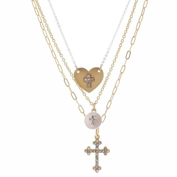Triple Cross Layered Necklace