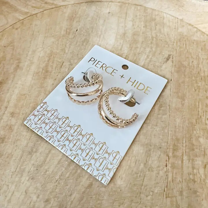 Gold Tri Hoop Earring