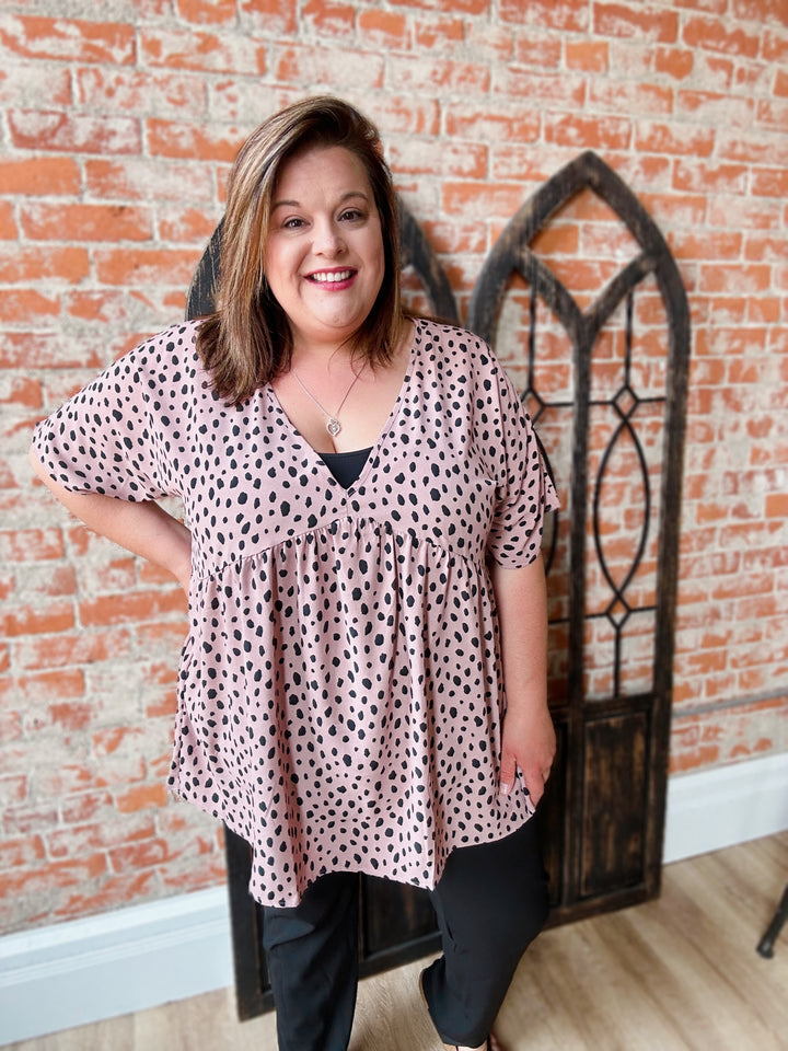 Curvy Ash Rose Dalmatian Babydoll Blouse