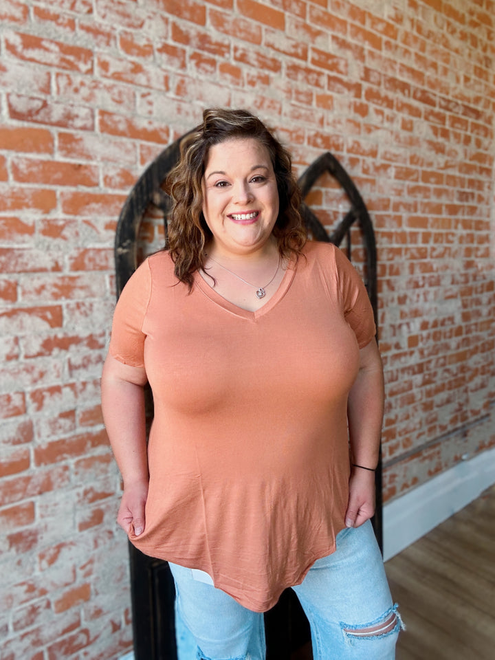 Basic Is Best V Neck Tee-Pumpkin