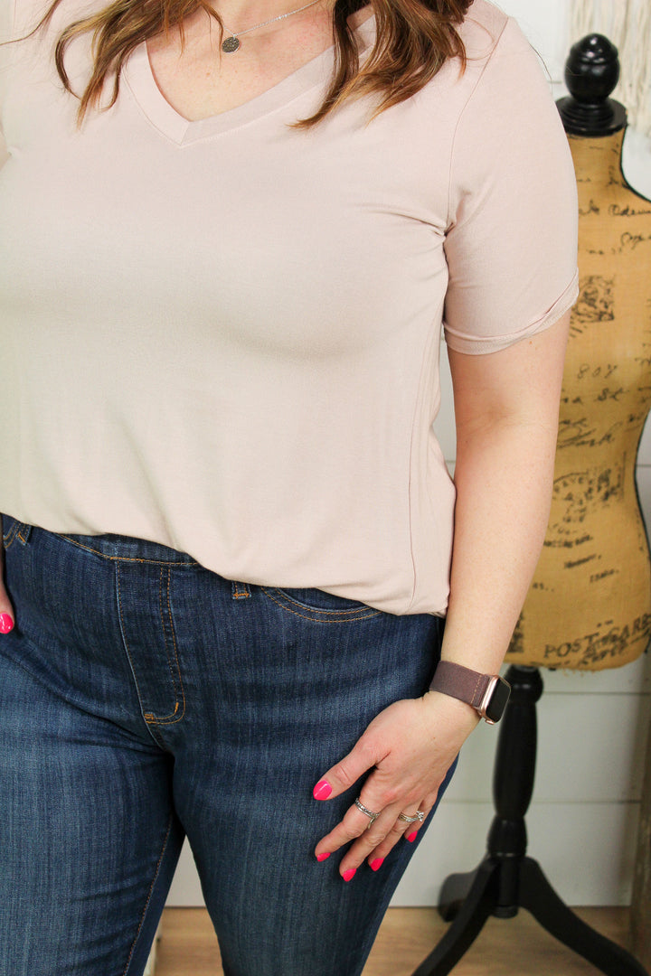 Basic Is Best V Neck Tee- Sand Beige