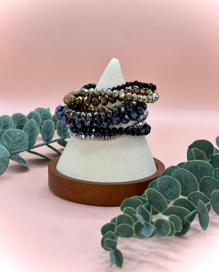 Set of 9 Glass Bead Bracelet Stacks- 3 Colors